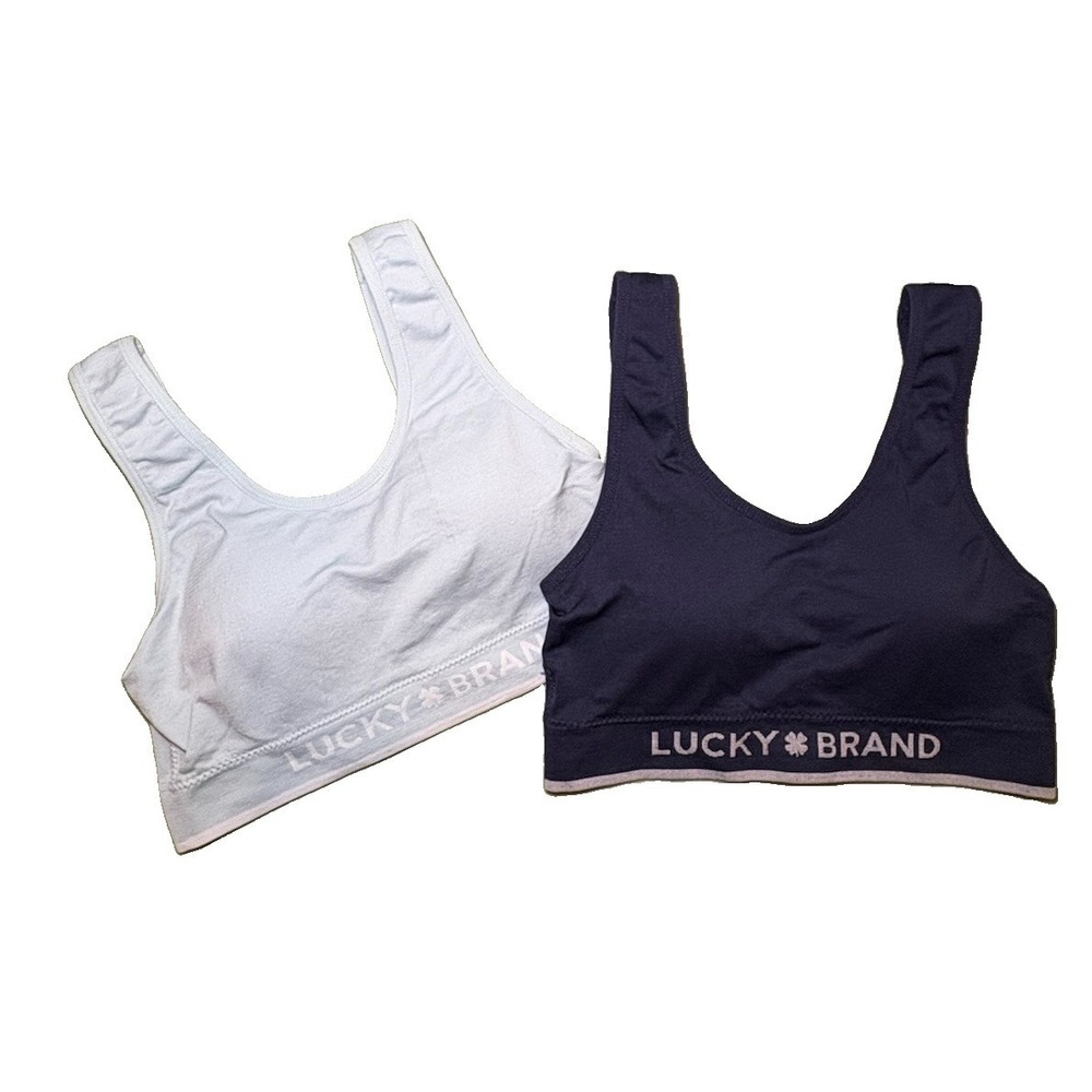 Lucky Brand Blue/White Logo Sports Bra Wireless Pullover Medium Support M
